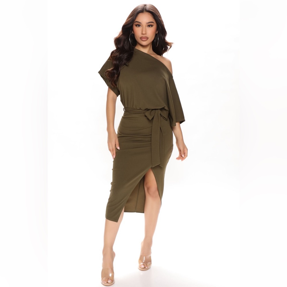 NWT - Fashion Nova: Olive - Please Hold Midi Dress